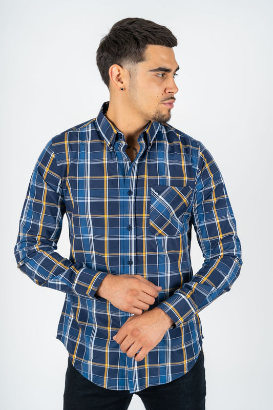 Platini Men's Modern Fit Plaid Shirt (WSL7867 - Navy Blue)