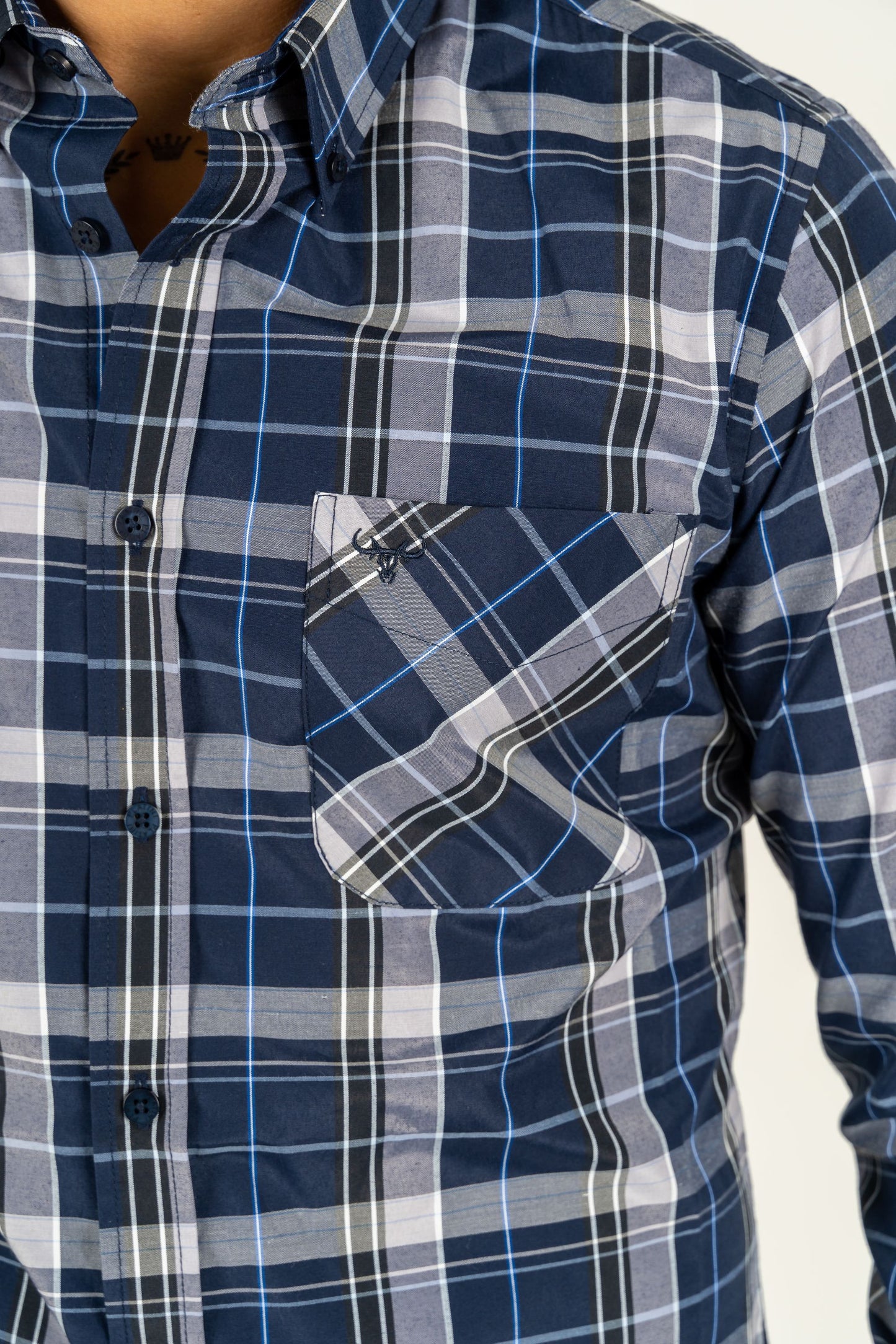 Platini Men's Modern Fit Plaid Shirt (WSL7870 - Navy Blue)