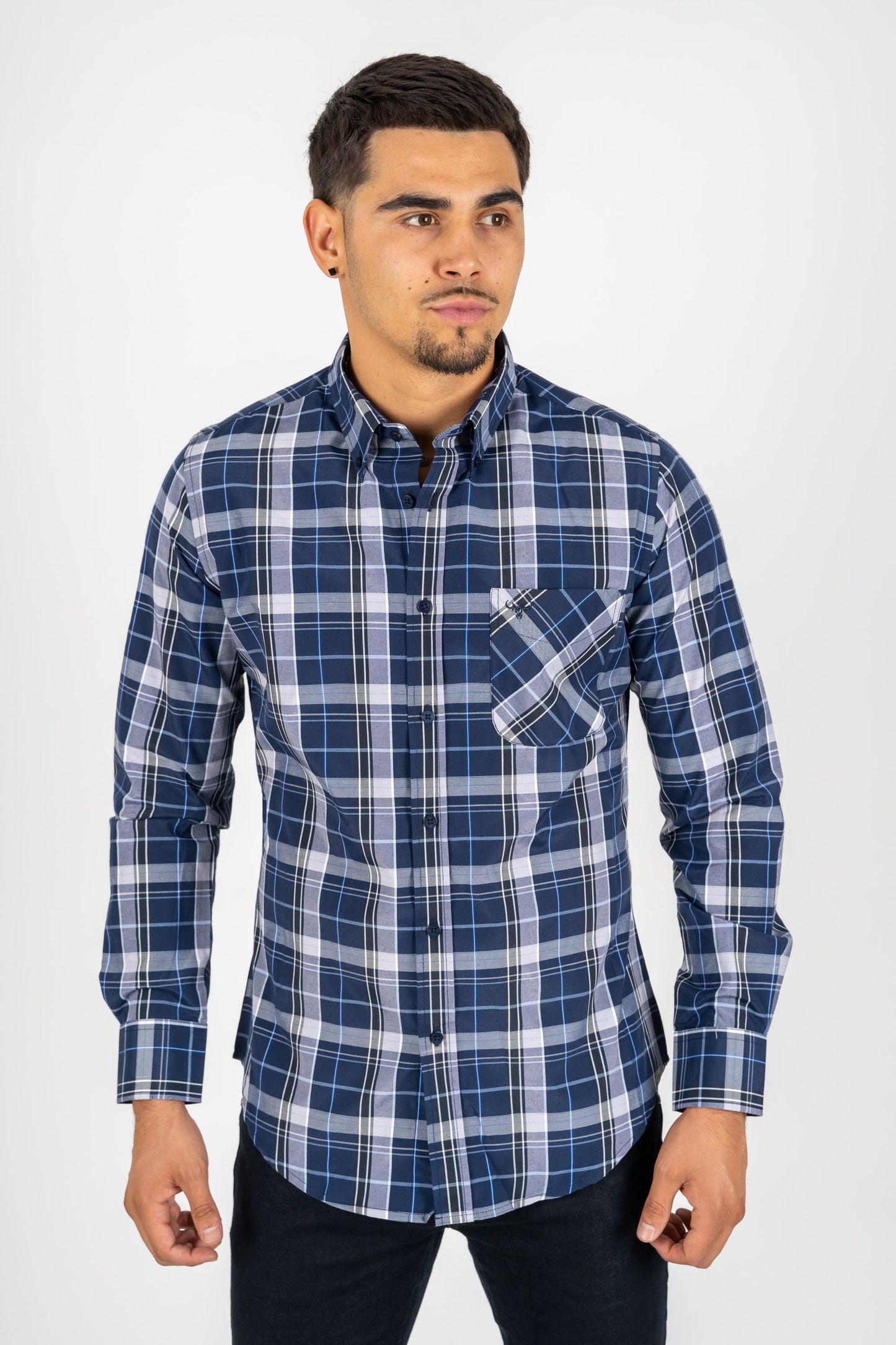 Platini Men's Modern Fit Plaid Shirt (WSL7870 - Navy Blue)