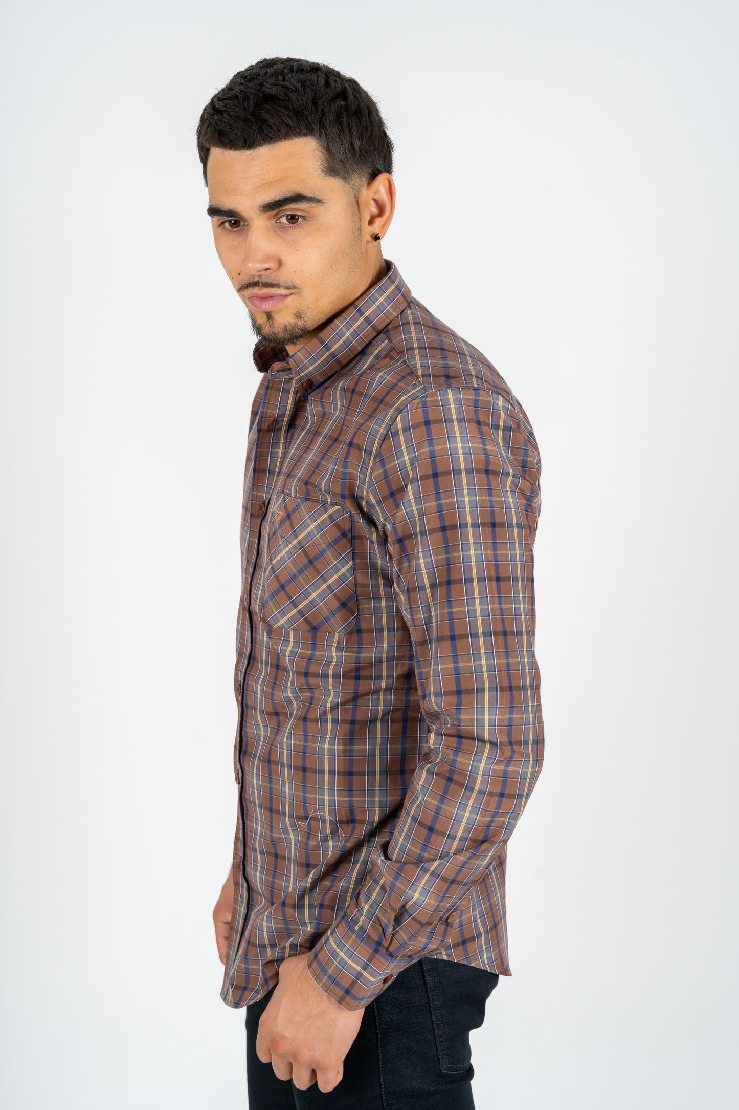 Platini Men's Modern Fit Plaid Shirt (WSL7873 - Brown/Grey)