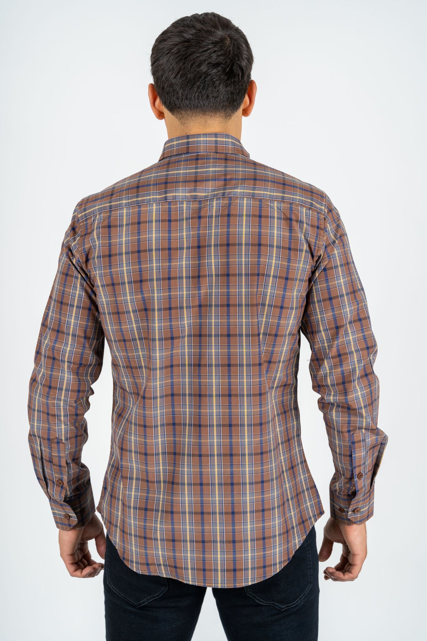 Platini Men's Modern Fit Plaid Shirt (WSL7873 - Brown/Grey)