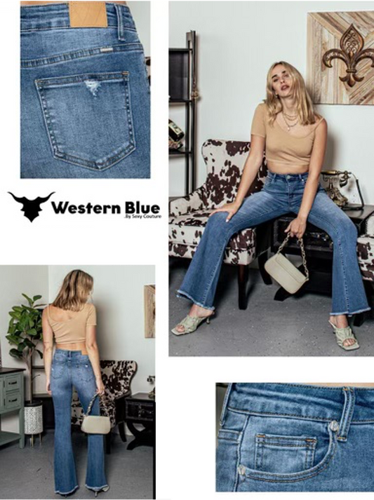 Western Blue Women's High Rise Flare Jeans (W056-PF)