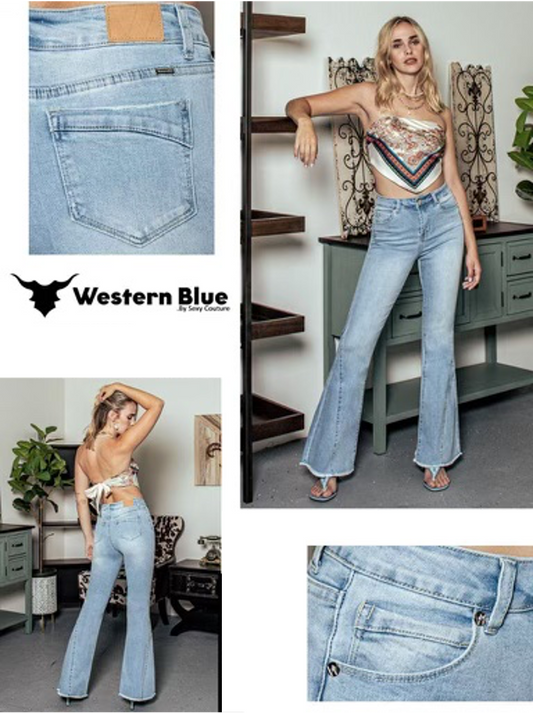 Western Blue Women's High Rise Flare Jeans (W057-PF)
