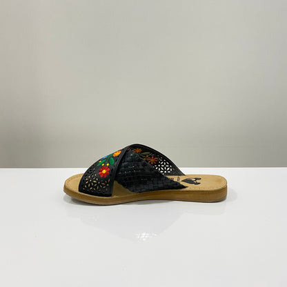 Sandalia Latina Soul para mujer (L-54 Negro Flores)